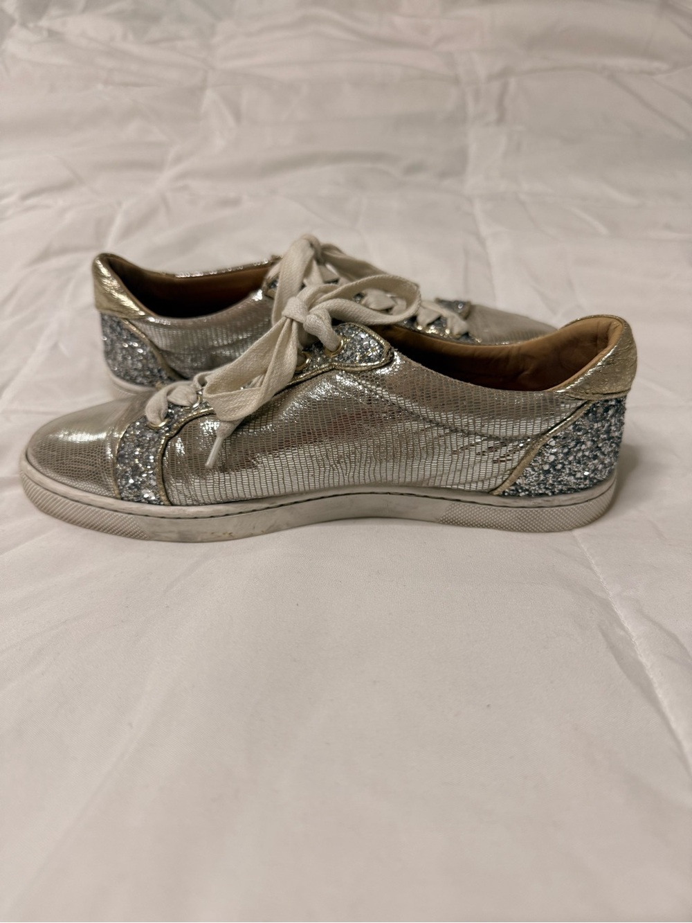Christian Louboutin Metallic Silver Glitter Low-Top Sneakers